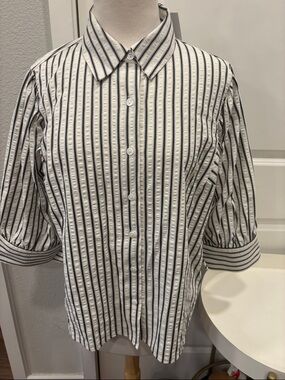 NWT She + Sky White Button-Down Shirt with Black Stripes